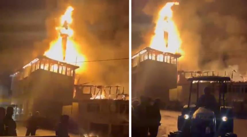 Amasra'da bir evde &ccedil;ıkan yangın k&ouml;y konağına ve camiye sı&ccedil;radı