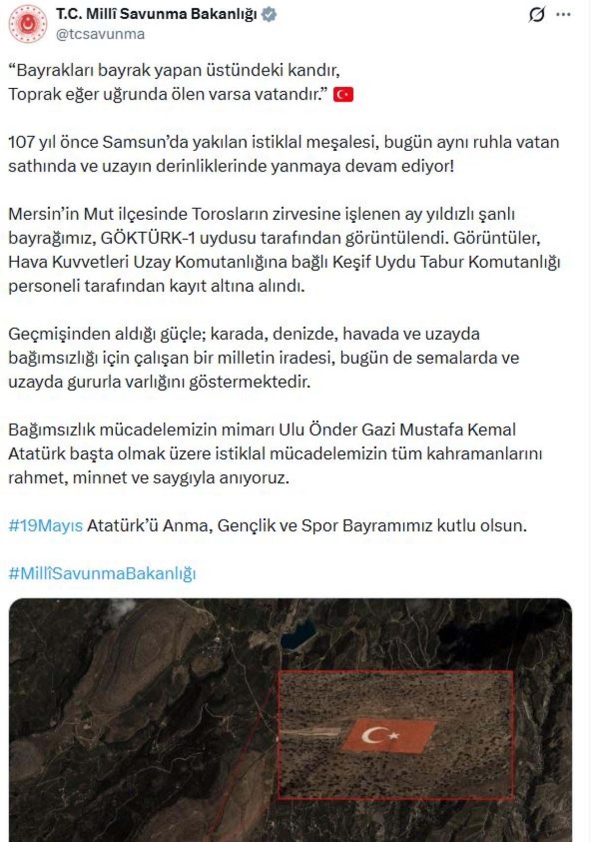 MSB paylaştı! G&Ouml;KT&Uuml;RK-1 uydusu, Torosların zirvesine işlenen T&uuml;rk bayrağını g&ouml;r&uuml;nt&uuml;ledi 1