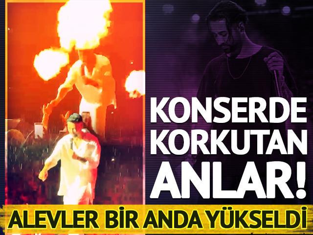 Konserde korkutan anlar! Alevler bir anda y&uuml;kseldi