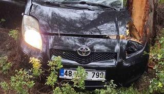 Kontrolden &ccedil;ıkan otomobil ormanlık alana u&ccedil;tu: 1 yaralı