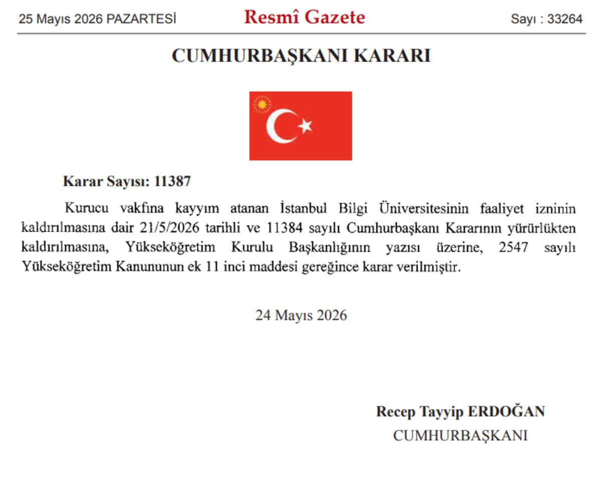 Son Dakika | Resmi Gazete de yayımlandı: İstanbul Bilgi Üniversitesi’nin kapatma kararı iptal edildi 2