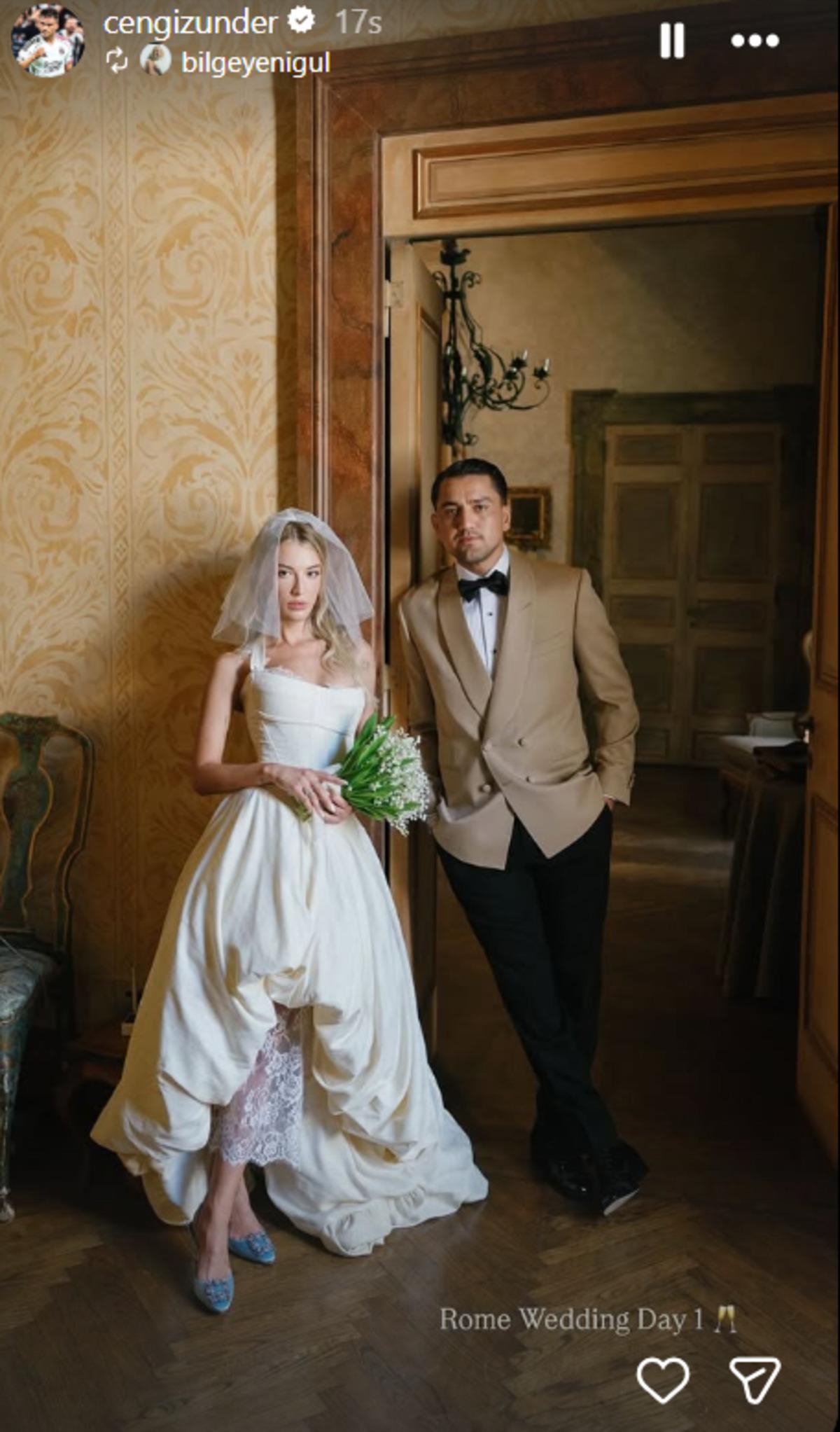 Cengiz Ünder ve Bilge Yenigül Roma da evlendi! İddialı gelinlik olay oldu 3