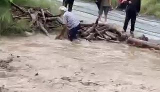 Odun uğruna canını hi&ccedil;e sayarak dereye giren vatandaşın o anları kamerada