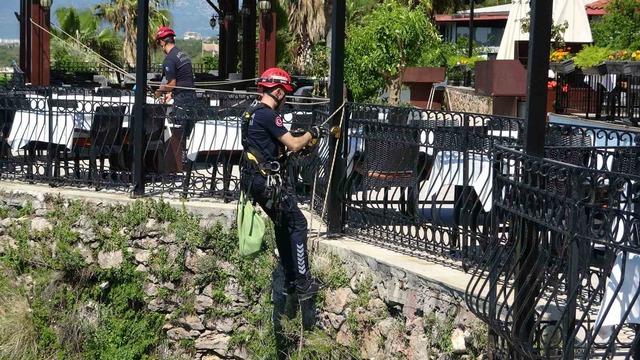 Falezlerde mahsur kalan kedi, itfaiyenin 1 saatlik &ccedil;alışmasıyla kurtarıldı 3