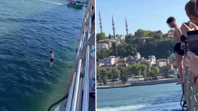 Haliç Köprüsü’nde gençlerin tehlikeli atlayışı kamerada