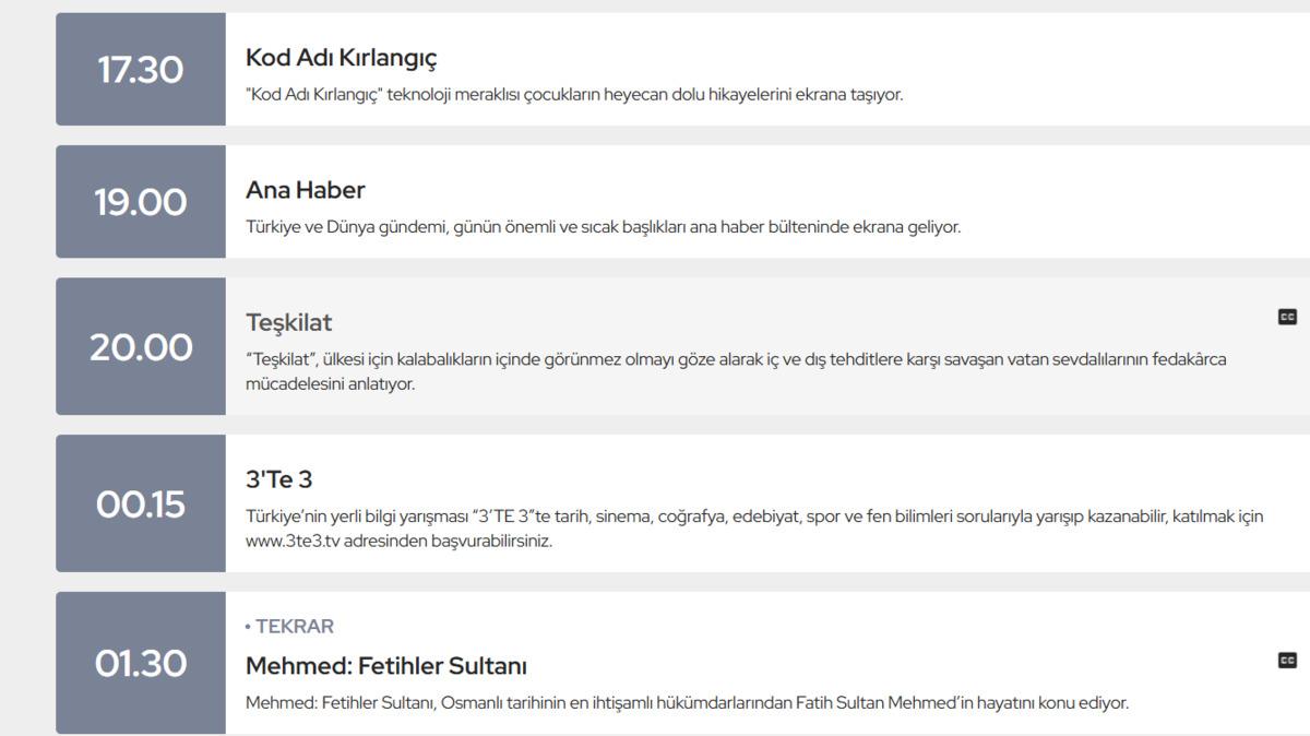Teşkilat bu akşam var mı, yok mu? TRT yayın akışı 3