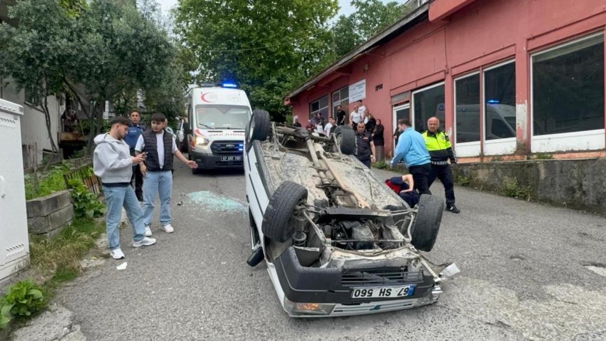 Freni boşalan otomobil takla attı: 2 yaralı 1