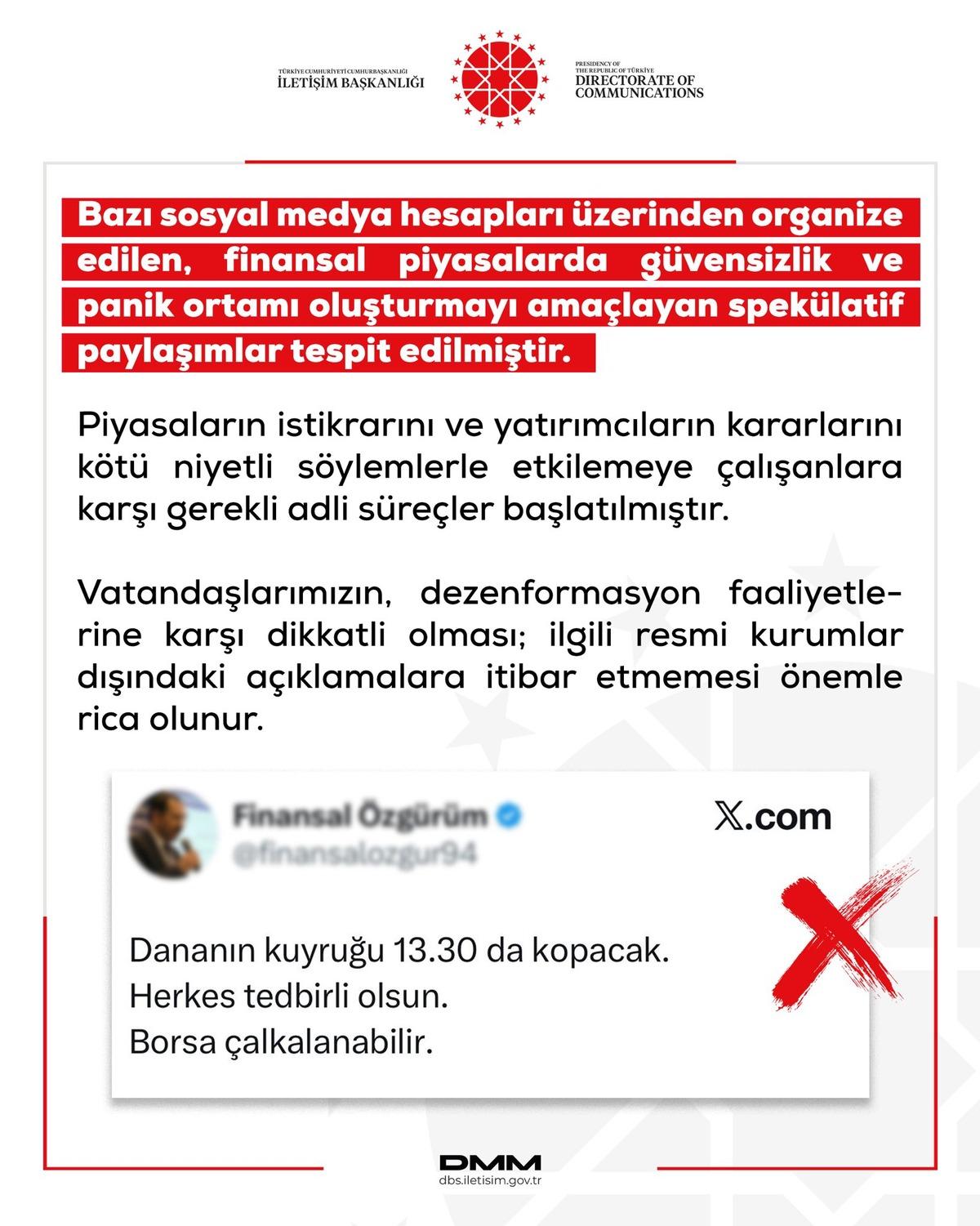DMM’den finansal piyasalara yönelik dezenformasyon uyarısı 1