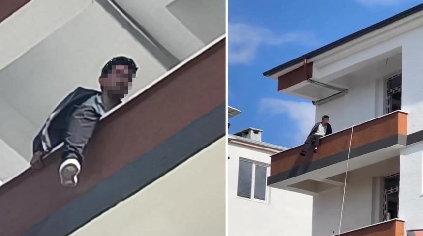 Iğdır'da inşaatın 4. katına &ccedil;ıkan şahsı polis ekipleri ikna etti