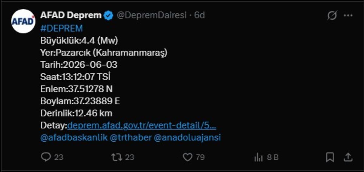 Son dakika! Kahramanmaraş ta 4.4 b&uuml;y&uuml;kl&uuml;ğ&uuml;nde deprem 1