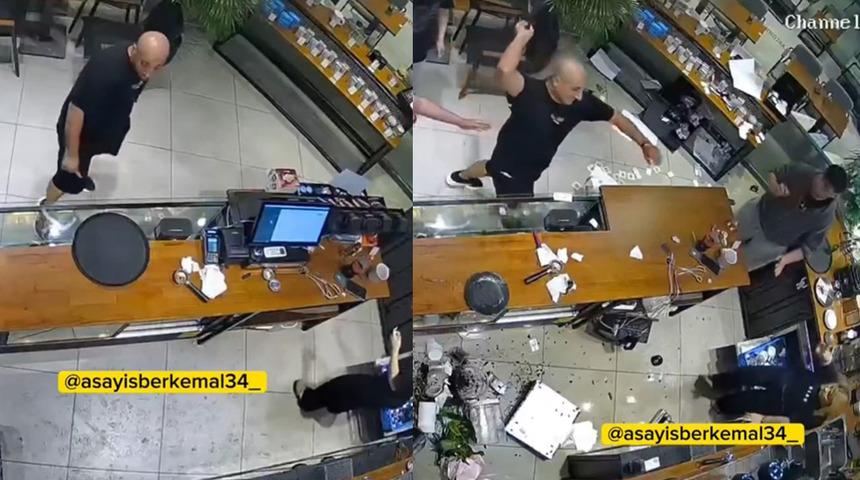Avcılar'da g&ouml;z&uuml; d&ouml;nm&uuml;ş m&uuml;şteri kafeyi birbirine kattı! O anlar kamerada