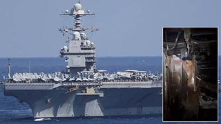 Son dakika: G&ouml;r&uuml;nt&uuml;ler paylaşıldı: USS Gerald R. Ford u&ccedil;ak gemisi ağır hasarlı!