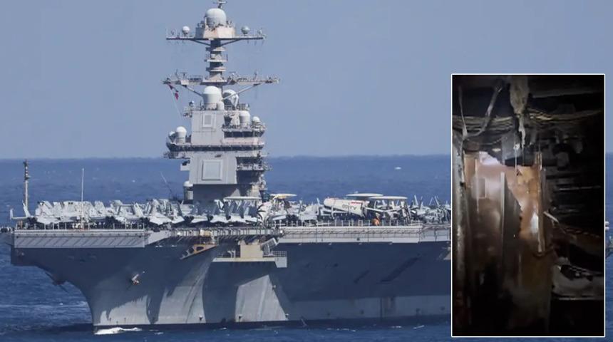 G&ouml;r&uuml;nt&uuml;ler paylaşıldı: USS Gerald R. Ford u&ccedil;ak gemisi ağır hasarlı!