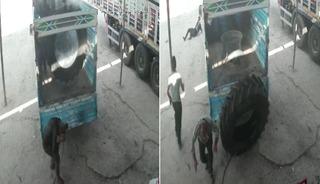 Lastik bomba gibi patladı: Metrelerce havaya fırladı