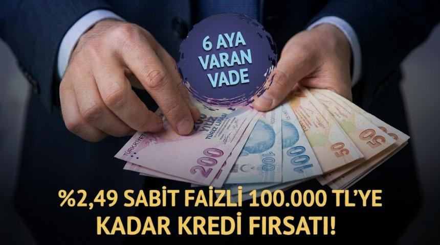 %2,49 sabit faizli 6 aya varan vadeli 100.000 TL kredi fırsatı!