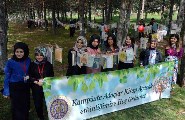 Kampüsteki ağaçlara 1500 kitap astılar