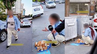 Çöp konteynerinin yanında ekmek yerken görüntülendi! Duygu sömürüyorsun deyince...