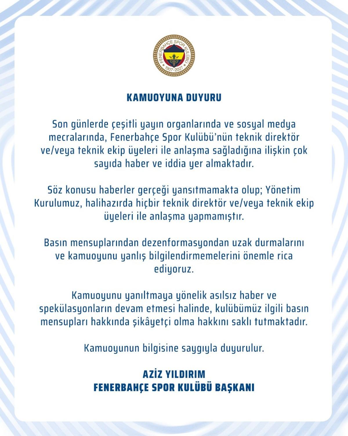 Fenerbahçe, Aykut Kocaman haberleri üzerine açıklama yaptı! 3