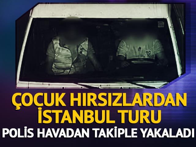 &Ccedil;ocuk hırsızlar &ccedil;aldıkları minib&uuml;sle İstanbul tutu yaptı! Polis havadan takiple yakaladı
