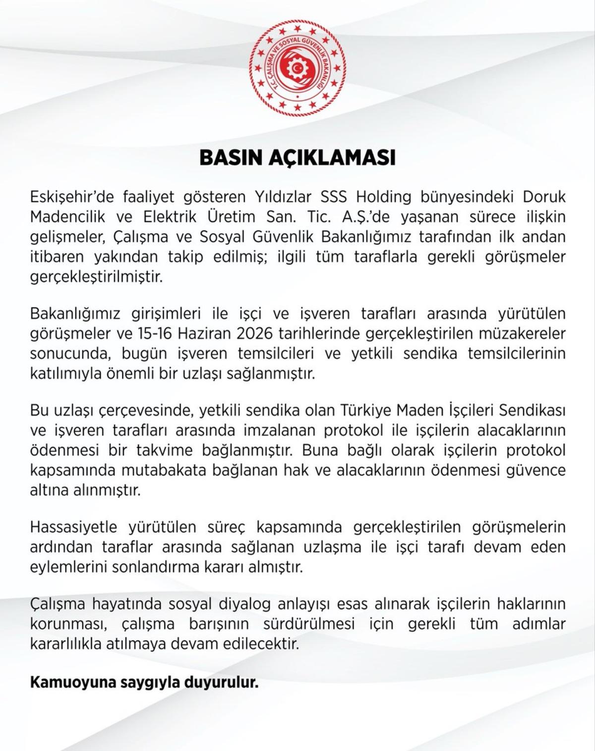 Uzlaşı kararını Bakanlık duyurdu: Madencilerin eylemi sona erdi 2