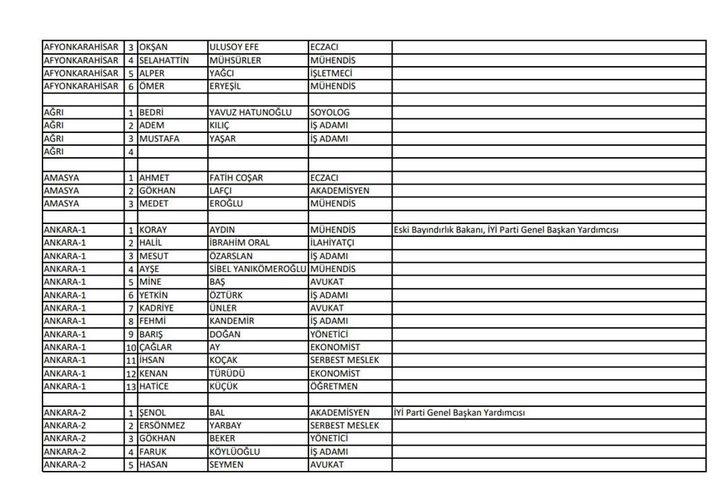 İYİ Parti'nin YSK'ya sunduğu milletvekili listesi  G2