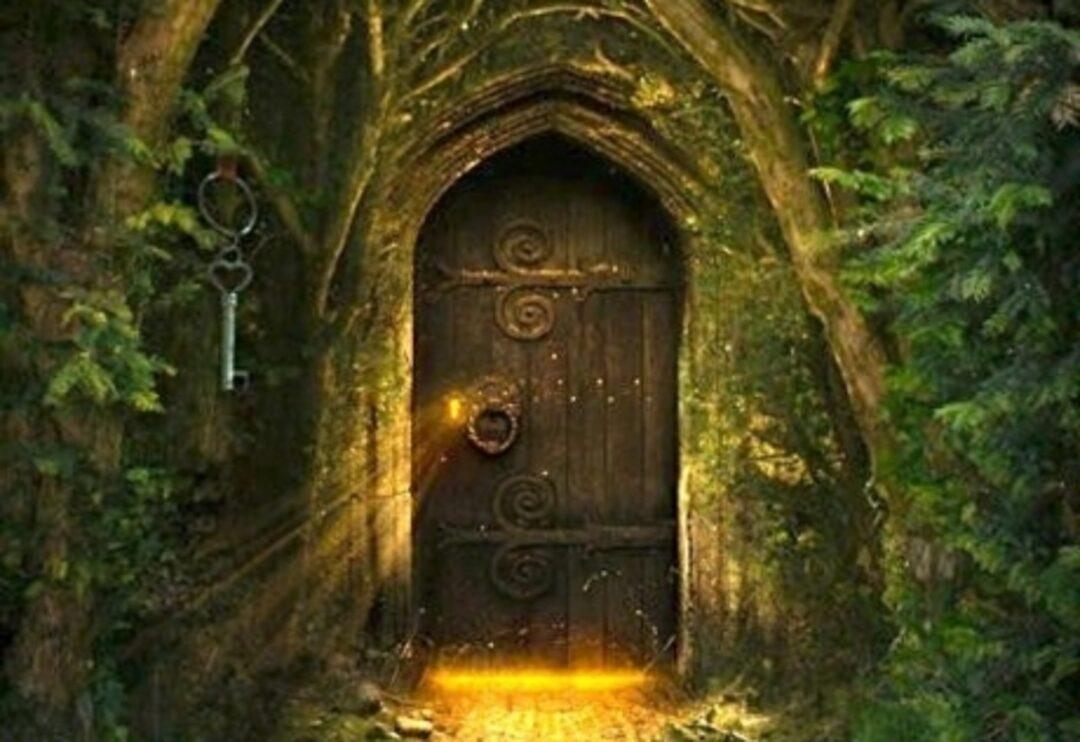 Открытая дверь в сказку. Сказочная дверь. Волшебная дверь. Сказочные ворота с замком. Дверь в сказку.
