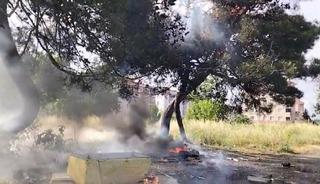Hurda atık yangını yarım asırlık ağacı k&uuml;le &ccedil;evirdi