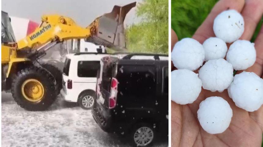 Kars'ta fındık b&uuml;y&uuml;kl&uuml;ğ&uuml;nde dolu yağdı: Akyaka ve Arpa&ccedil;ay beyaza b&uuml;r&uuml;nd&uuml;