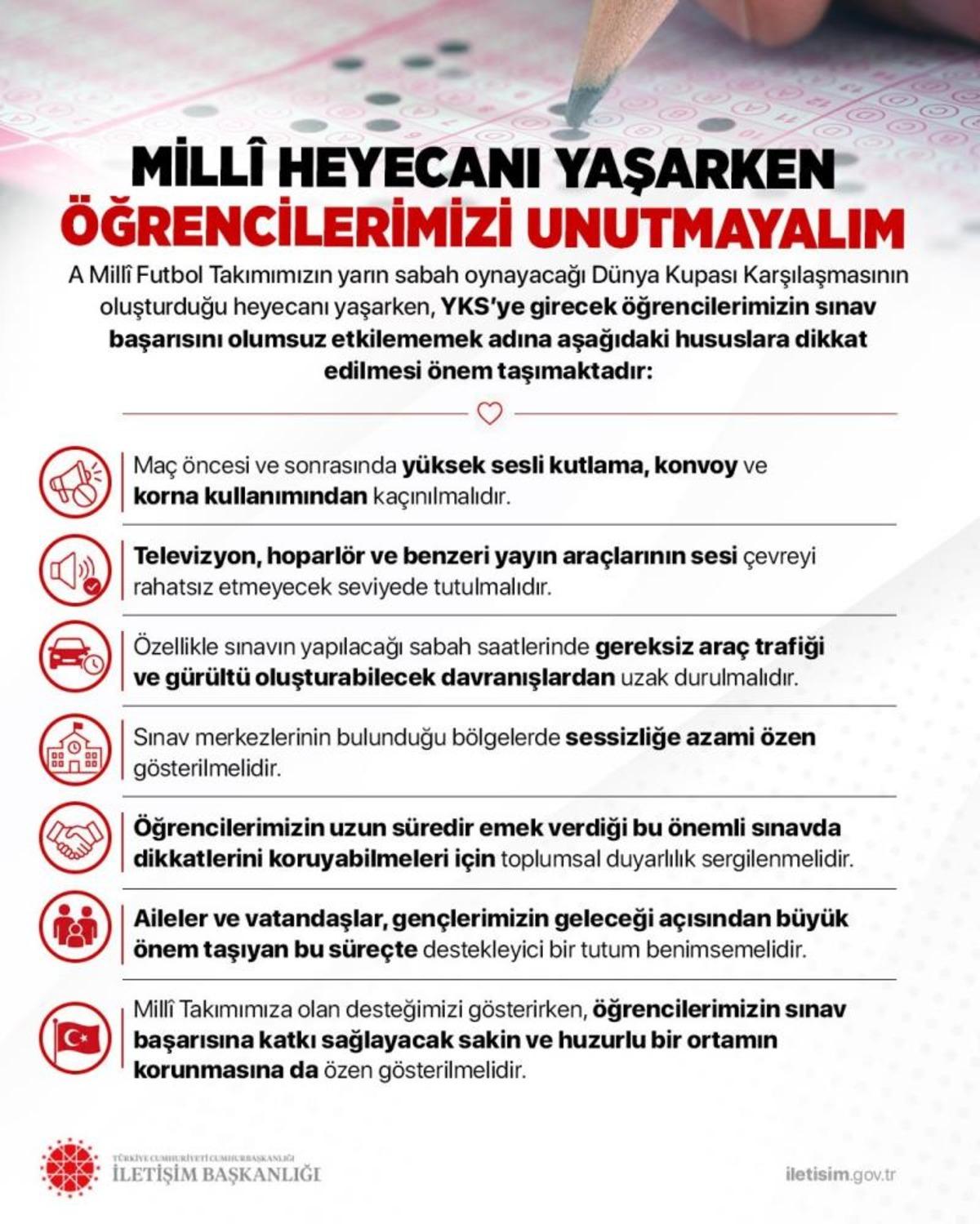 İletişim Başkanlığı’ndan YKS öncesi milli maçı uyarısı 1