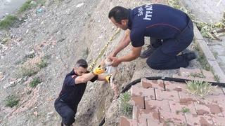 Çorum’da çaya düşen kediyi itfaiye kurtardı