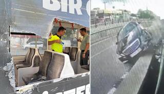 Otomobilin &ccedil;arptığı ref&uuml;jden kopan taşlar tramvaydan i&ccedil;eri girdi: 4 yolcu yaralı