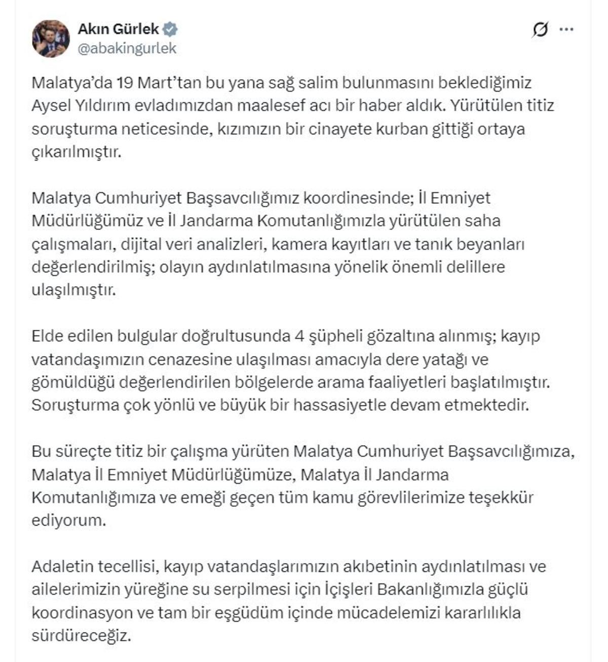 19 Mart tan beri aranıyordu: Bakan G&uuml;rlek ten  Aysel Yıldırım  paylaşımı! "Maalesef acı bir haber aldık" 3