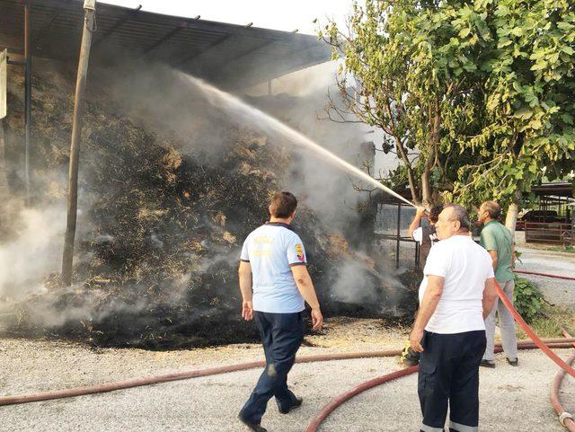 Ahırdaki saman balyaları yandı