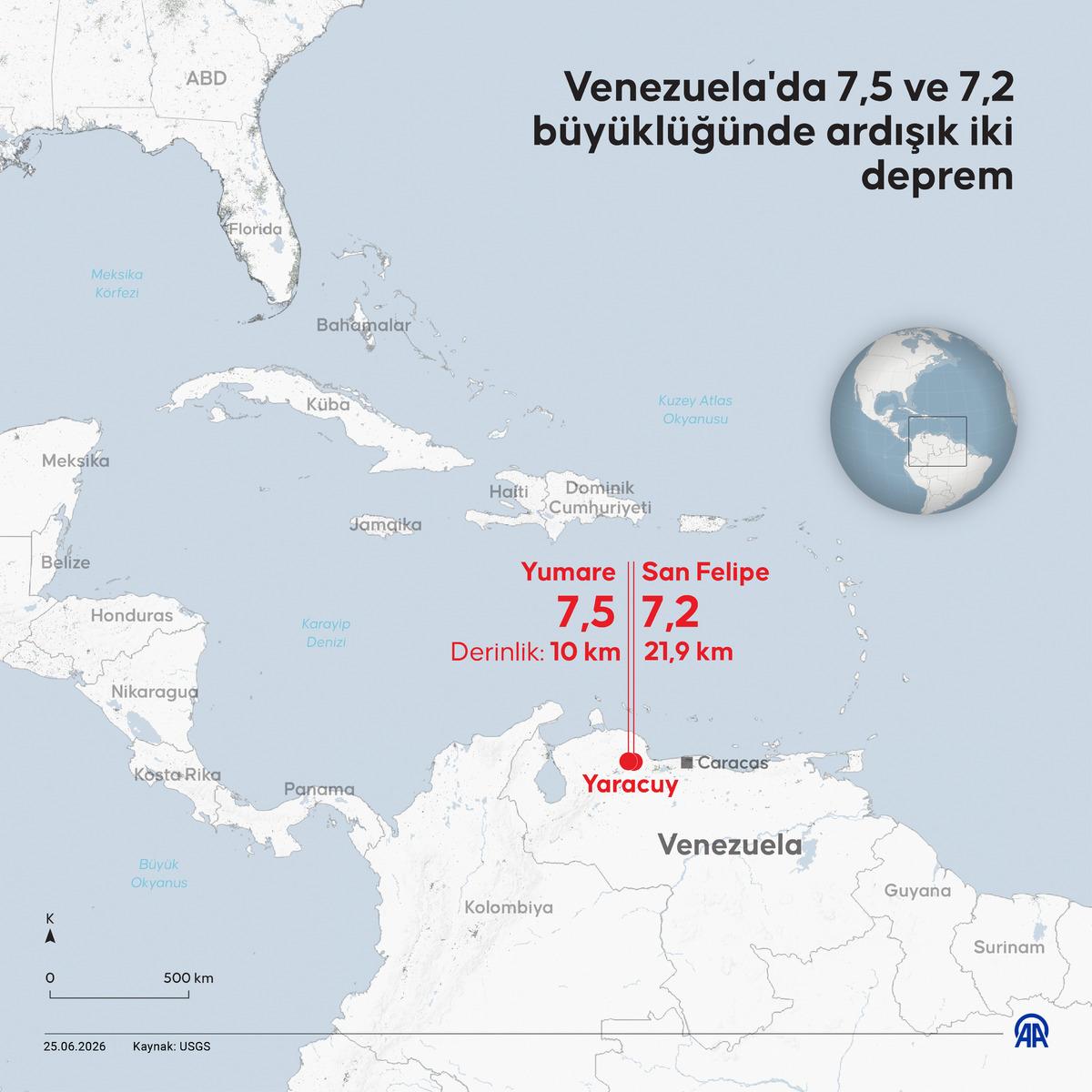 Venezuela da 7,5 ve 7,2 b&uuml;y&uuml;kl&uuml;ğ&uuml;nde iki deprem! 1