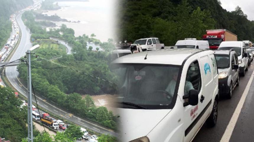 Giresun'da yağışlar heyelana neden oldu! Yol saatlerce kapandı, trafik durdu