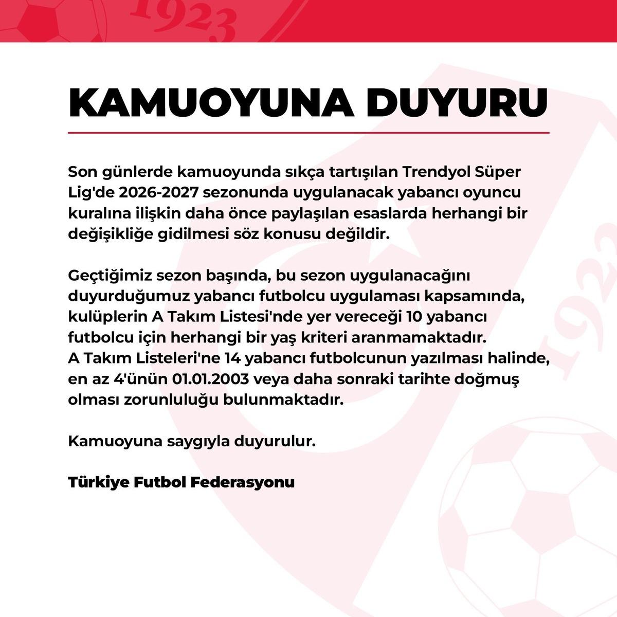 Son dakika: TFF den yabancı kuralı a&ccedil;ıklaması! "Değişiklik s&ouml;z konusu değil" 2