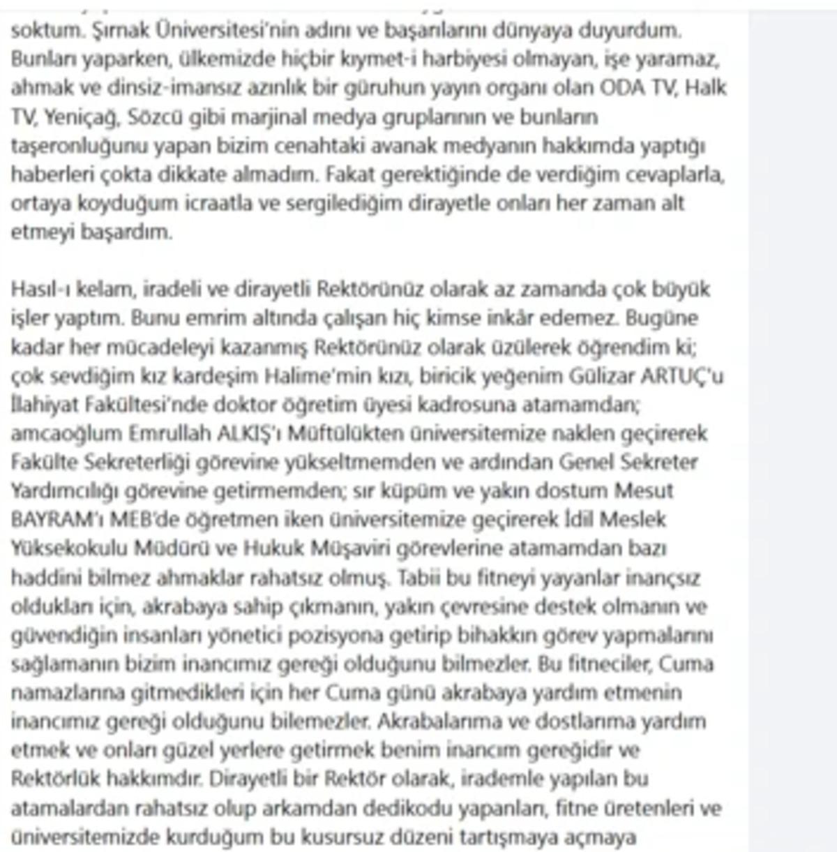Şırnak ta rektör skandalı! Akrabalarını doldurdu, "İnancım gereği, emrimdir" diyerek savundu 4