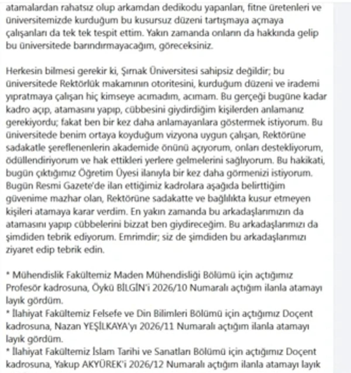 Şırnak ta rektör skandalı! Akrabalarını doldurdu, "İnancım gereği, emrimdir" diyerek savundu 5