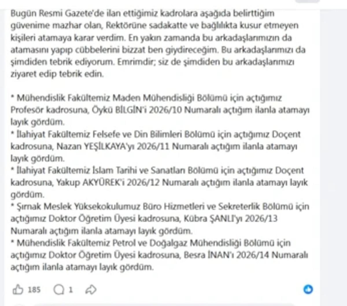 Şırnak ta rektör skandalı! Akrabalarını doldurdu, "İnancım gereği, emrimdir" diyerek savundu 6