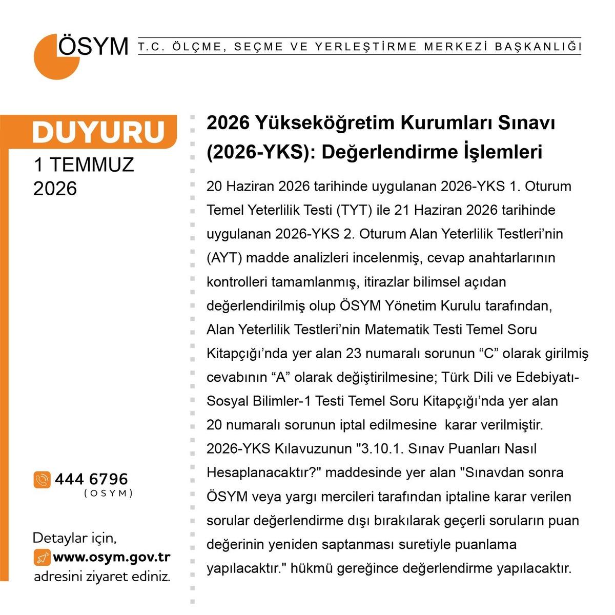 SON DAKİKA | YKS AYT de bir soru iptal edildi, bir sorunun yanıtı değişti 3