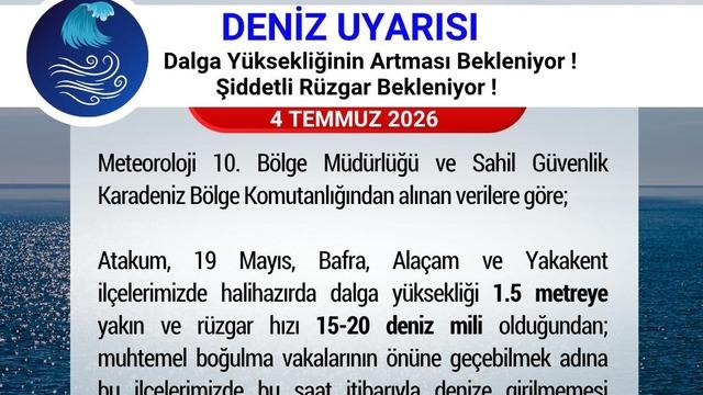 Samsun Valiliği’nden ’denize girilmemesi’ uyarısı