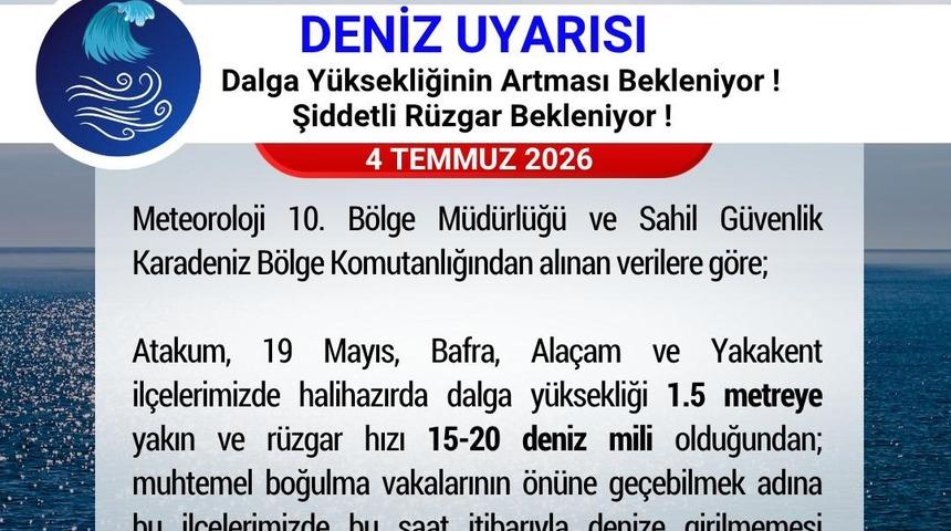 Samsun Valiliği&rsquo;nden &rsquo;denize girilmemesi&rsquo; uyarısı