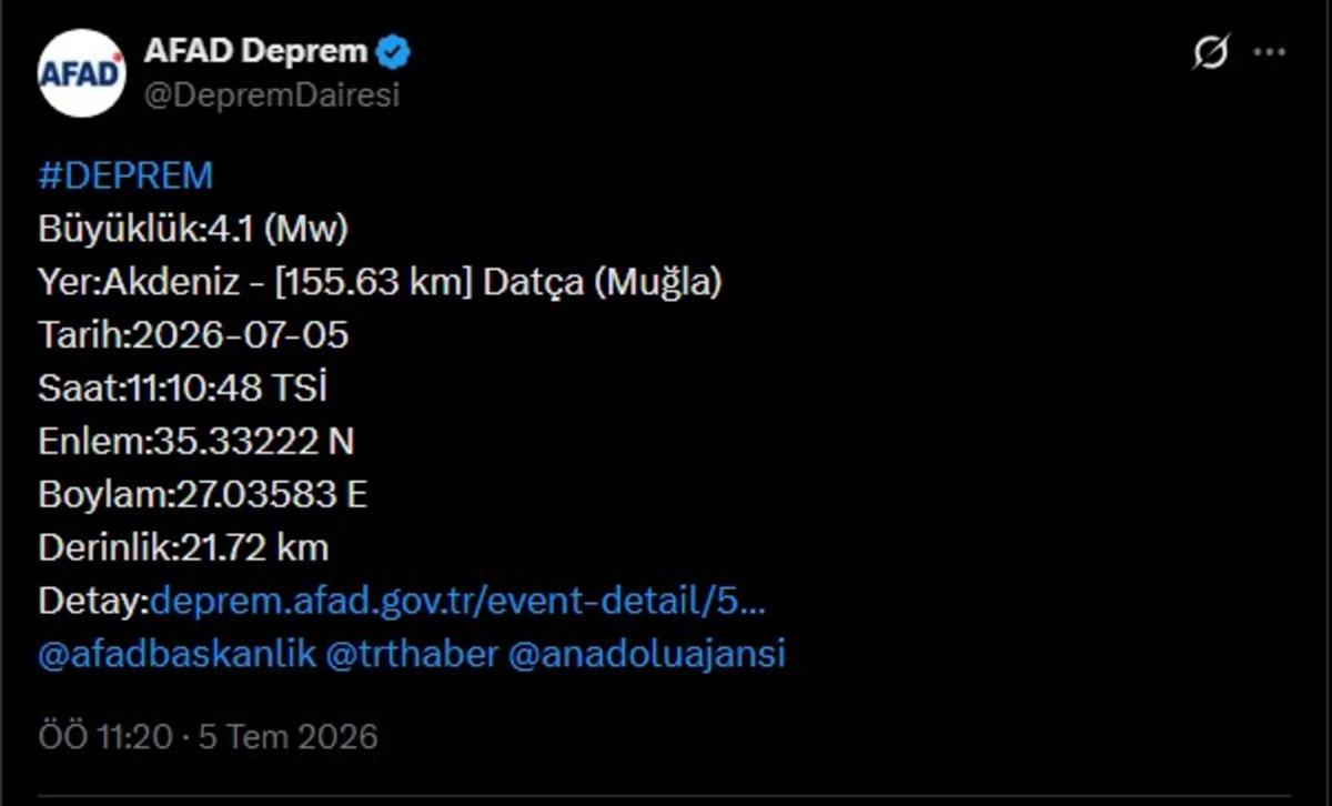 AFAD duyurdu! Datça açıklarında 4.1 lik deprem 1