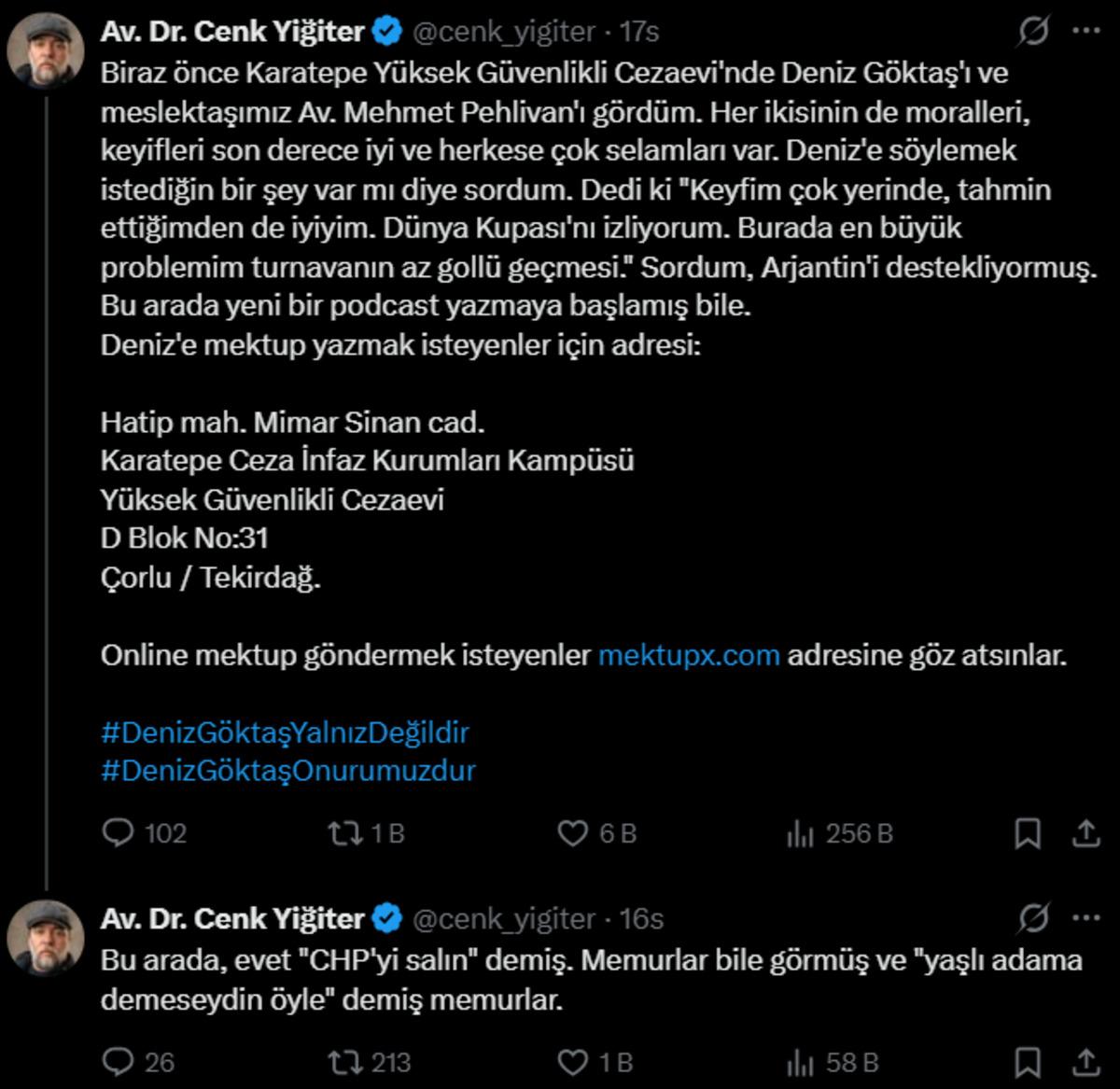 Deniz G&ouml;ktaş tan cezaevinden ilk mesaj! En b&uuml;y&uuml;k derdini a&ccedil;ıkladı: "D&uuml;nya Kupası nın az goll&uuml; ge&ccedil;mesi" 3