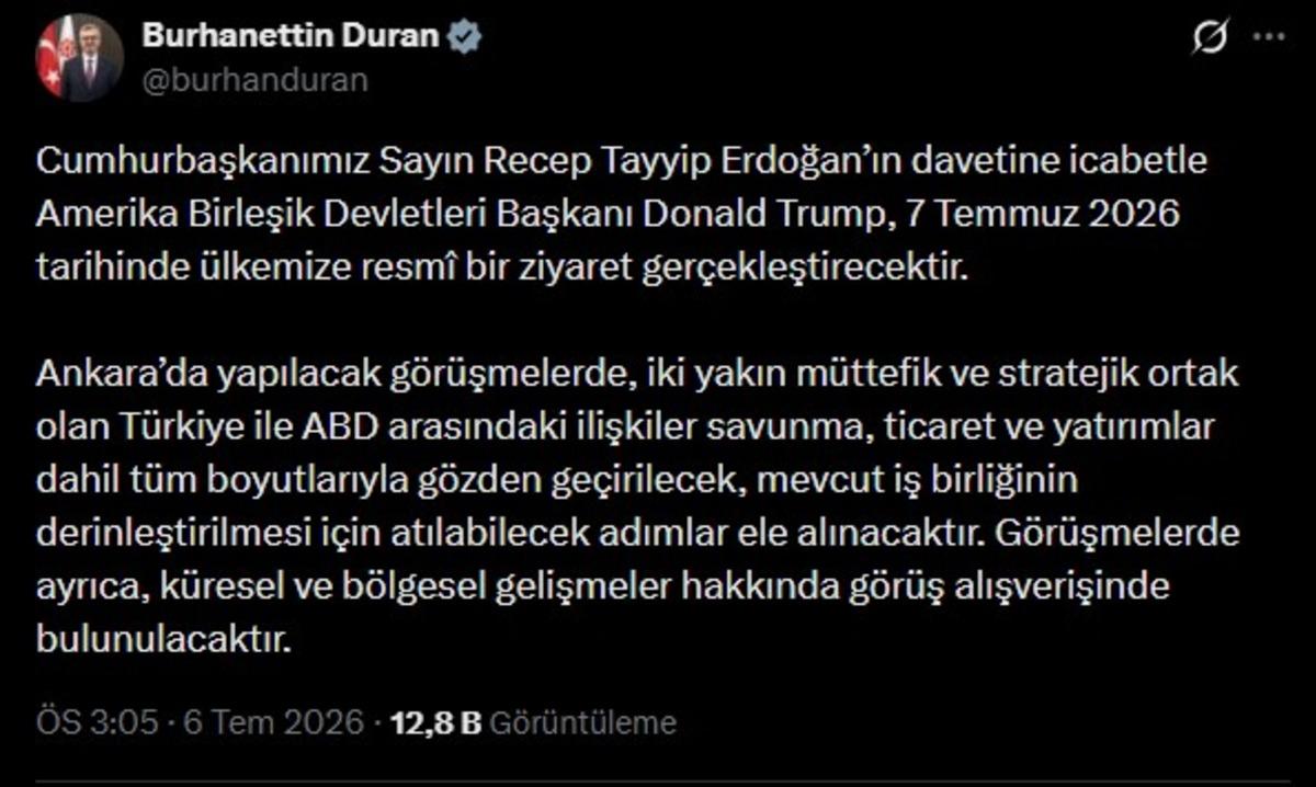 İletişim Başkanı Duran duyurdu! Trump ın geliş tarihi belli oldu 1