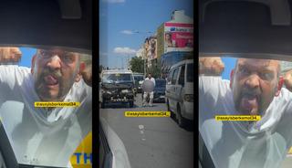 Trafikte iğren&ccedil; anlar! &Ouml;nce hareket &ccedil;ekti, sonra &ouml;zel b&ouml;lgesini g&ouml;sterdi