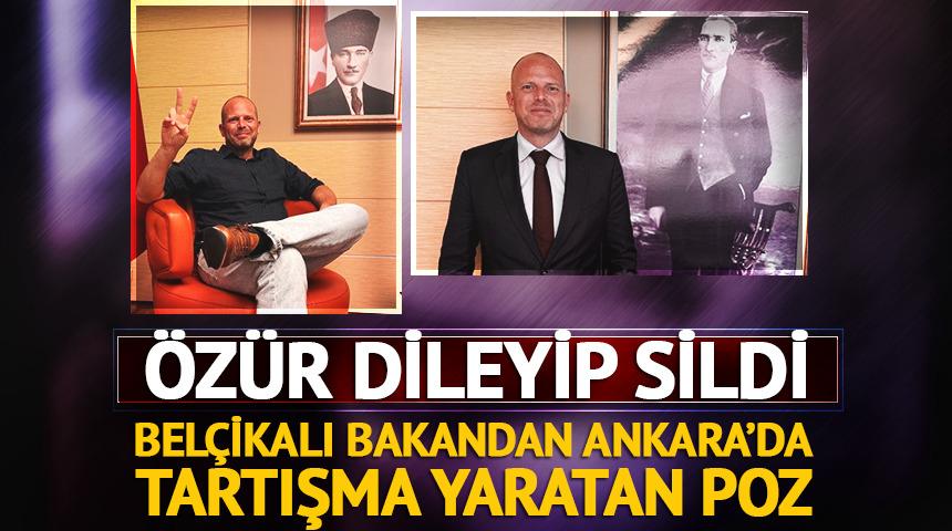 Bel&ccedil;ikalı bakandan Ankara'da tartışma yaratan poz