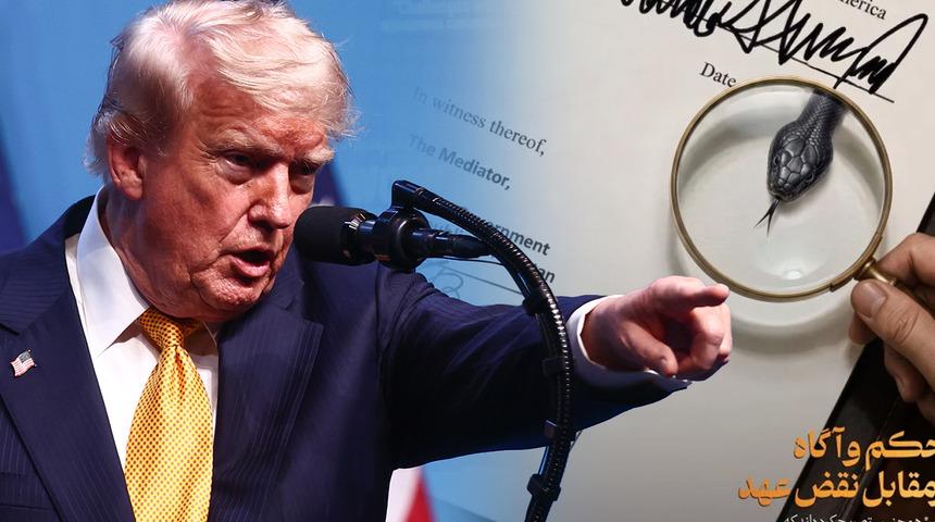 Trump'ın imzasını yılana &ccedil;evirdiler! İran'dan olay mesaj