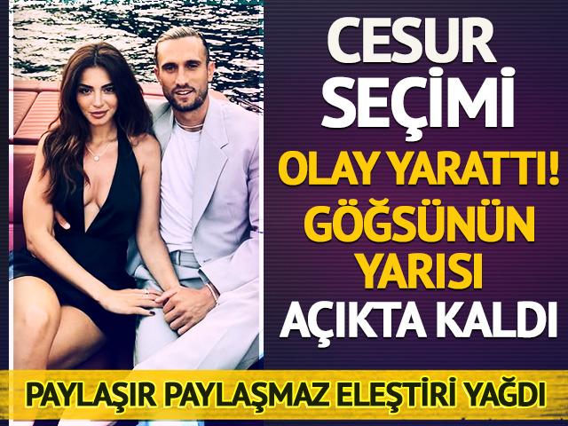 Cesur se&ccedil;imi olay oldu! G&ouml;ğs&uuml;n&uuml;n yarısı a&ccedil;ıkta kaldı