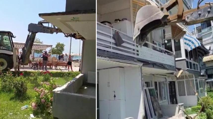 20 santimetrelik balkon &ccedil;ıkıntısı i&ccedil;in kep&ccedil;eli yıkıma ev sahipleri isyan etti